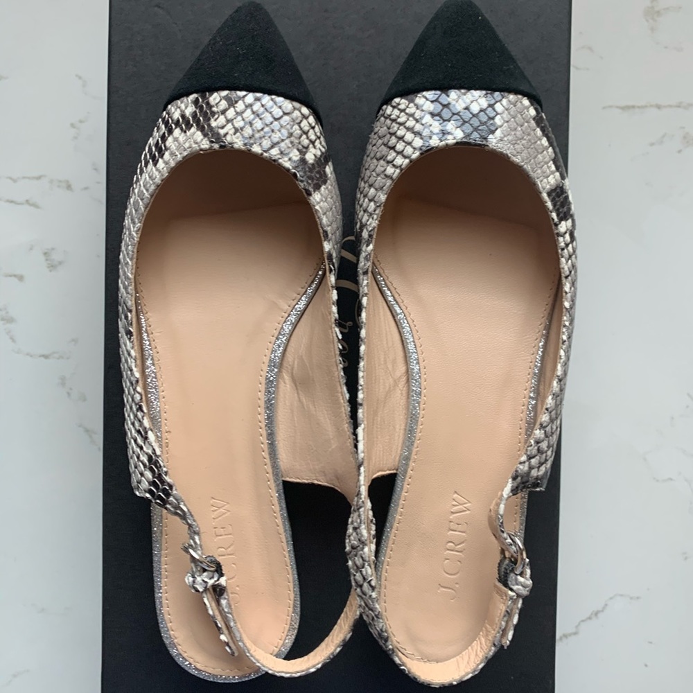 J crew pointed slingback flats in snake